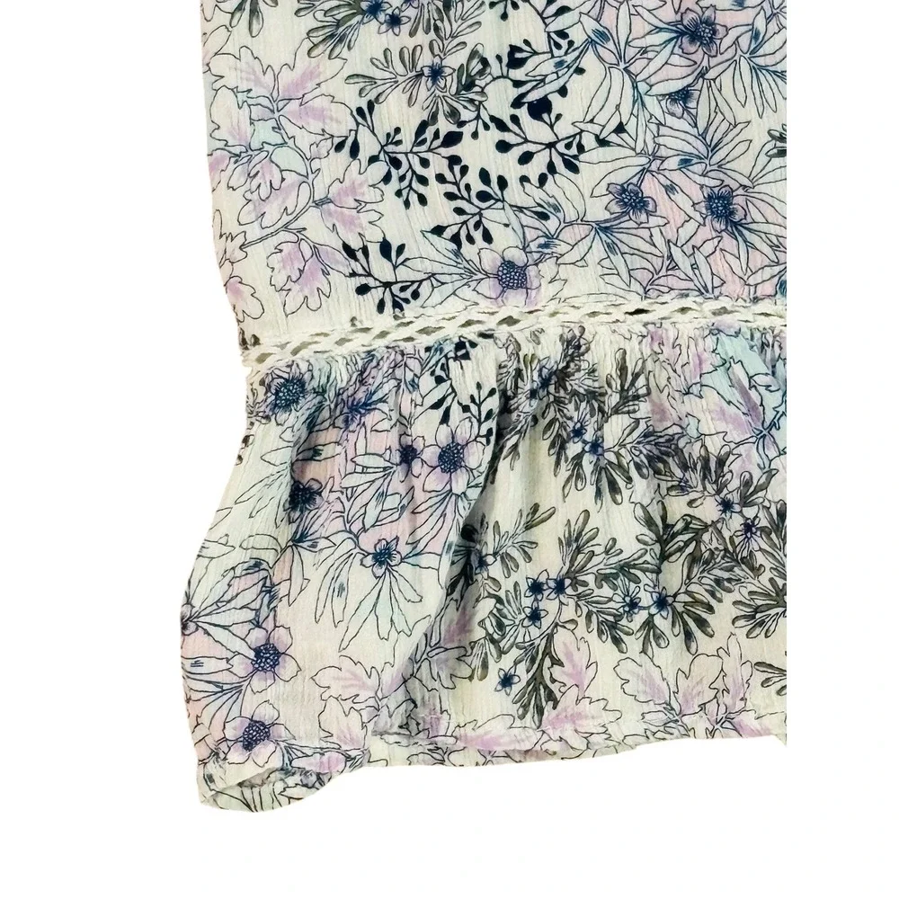 Fever Floral Ruffle Hem Boho Blouse Women's Medium 100% Rayon